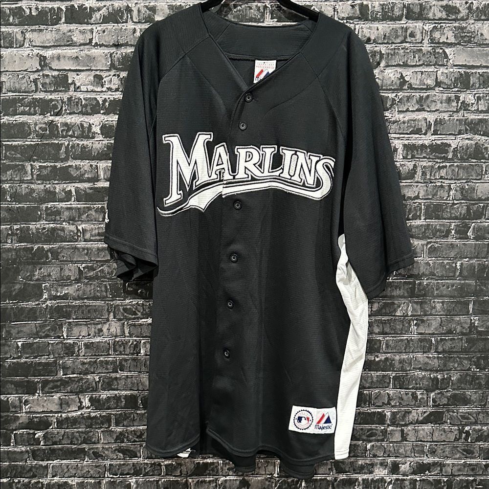 Majestic Black Silver and White Marlins Jersey!